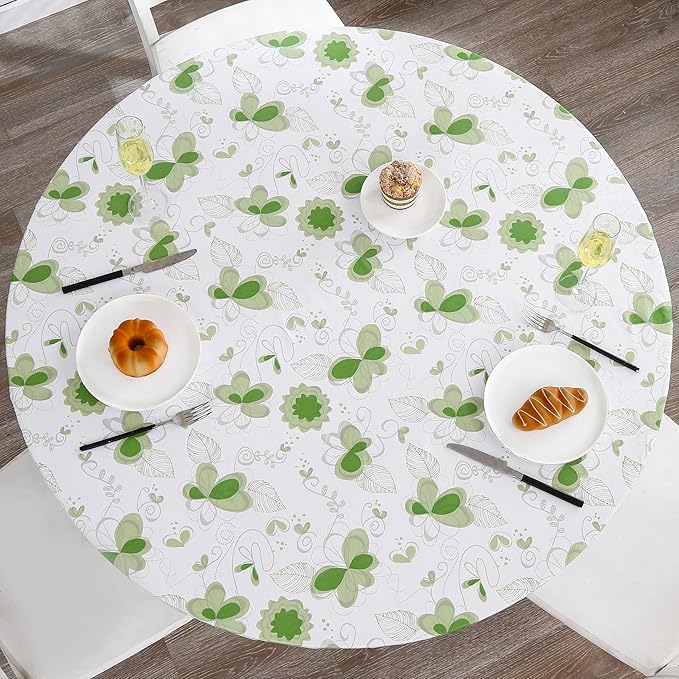 Walrus Round Vinyl Fitted Tablecloth with Flannel Backing Elastic Edge Design Table Cover Waterproof Oil-Proof PVC Table Cloth Stain-Resistant Best for 57"-66" Round