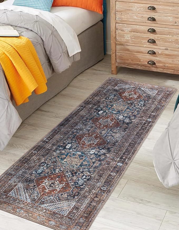 Keen Home Design 2x12 Rug - Machine Washable Runner Rug with Non-Slip Backing, Ideal for Hallway, Entryway, Kitchen, Laundry Room - Vintage, Easy Clean, Durable, Low Pile - (2'6" x 12')