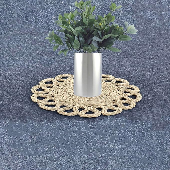 13.8" Set of 12 Round Seagrass Placemats | Boho Woven Rattan Table Mats | Farmhouse Wicker Spring Plate Chargers Like Water Hyacinth, Seagrass for Wedding, Party, Christmas, Events