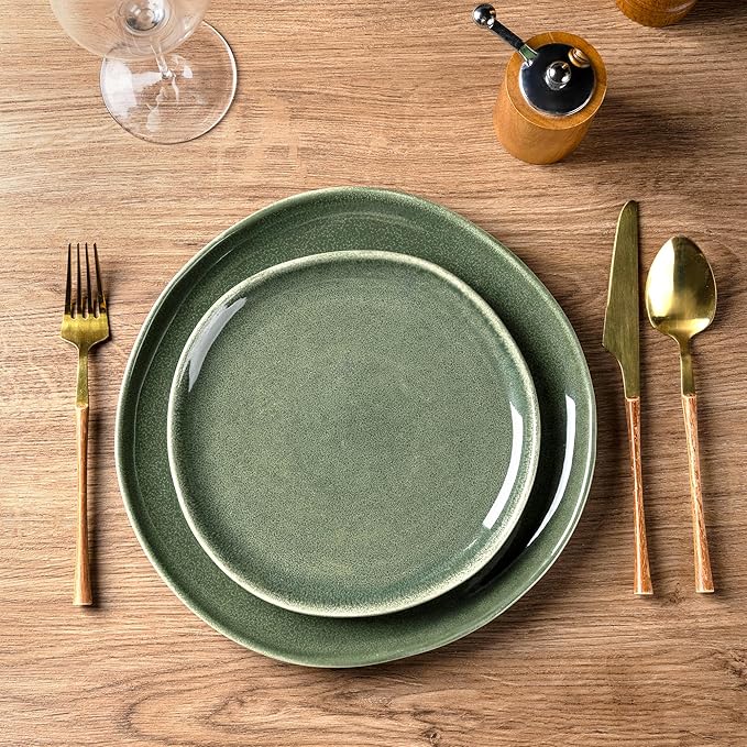 AmorArc Ceramic Dinnerware Sets,Handmade Reactive Glaze Stoneware Plates and Bowls Set,Highly Chip and Crack Resistant | Dishwasher & Microwave Safe Dishes,Service for 6 (18pc)