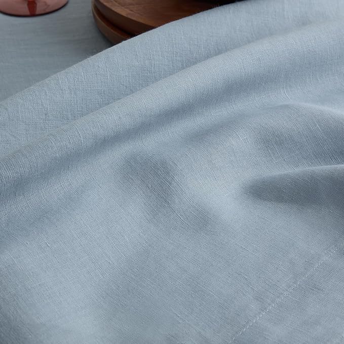 Solino Home Linen Dusty Blue Tablecloth 70 x 132 Inch - 100% Pure Linen Rectangular Tablecloth - Machine Washable Table Cloth for Winter, Spring, Easter - Sonoma