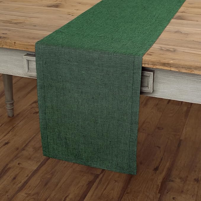 Solino Home Linen Forest Green Table Runner 108 Inches Long - Athena, 100% Pure Linen Dining Table Runner 14 x 108 Inch for Winter, Easter, St Patricks Day - Handcrafted and Machine Washable