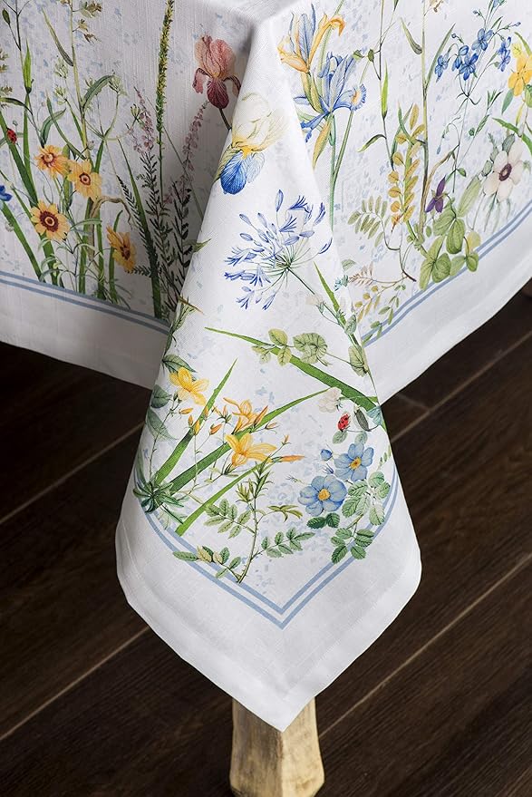 Maison d' Hermine Table Cloth Rectangle Table 100% Cotton 54 x 72 Inches Tablecloth Reusable Decorative for Dining Room Farmhouse Home Valentines Day Decorations Spring Summer - Fleurs De Mai