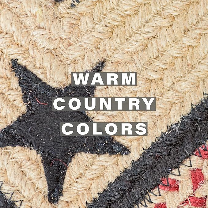 Homespice Primitive Star Gloucester Braided Jute Coasters 4", Warm Primitive Decor, Set of 6, Black and Red - Durable, Absorbs Moisture, Easy to Clean and Protects Furniture