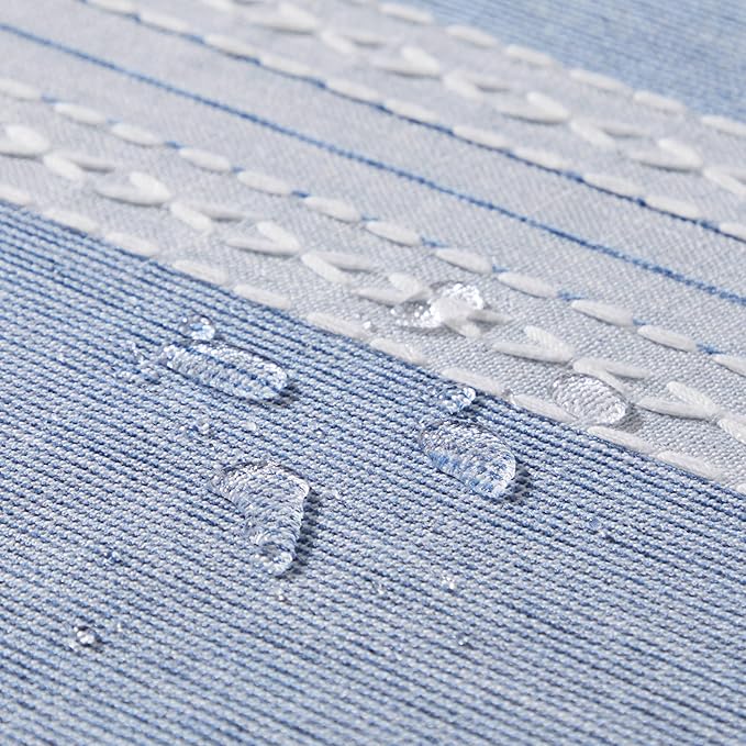 ZeeMart Contrast Linen Round Tablecloth 52 Inch Mid-Stripe Blue, Farmhouse Style Round Table Cloth Heavy Weight Dusty Blue Tablecloths, Water Resistant Burlap Table Cloths