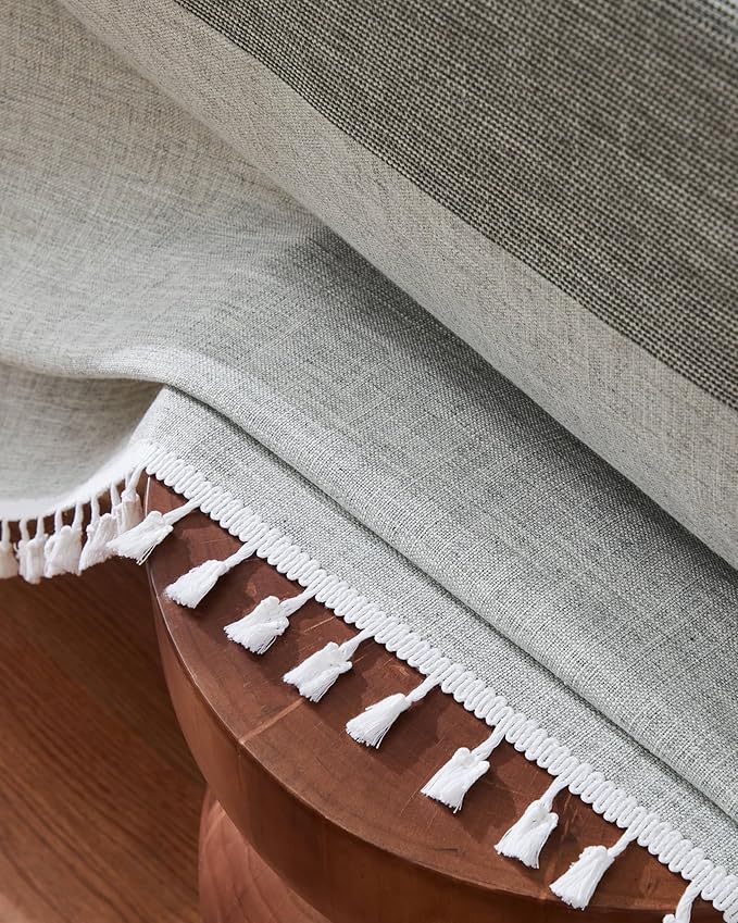 ZeeMart Contrast Linen Table Cloth Rectangle Table Cloths 60x120 Inch Mid-Stripe Grey, Farmhouse Style Heavy Weight Grey Tablecloth, Water Resistant Burlap Tablecloths