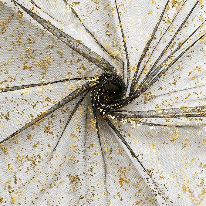 Artoid Mode Black Gold Gauze Table Runner 120 Inch 10Pcs, Glitter Metallic Foil Sheer Dining Wedding Anniversary Holiday Birthday Table Decor for Home Party