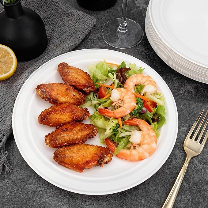 DaYammi 100% Compostable Paper Plates 9 Inch, 60-Pack Heavy Duty Paper Plates Bulk,Biodegradable Bagasse,Eco-Friendly Disposable Dinner Plate for BBQ,Picnic,Party (BPI Certified,Microwaveable)