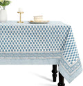CPC Tablecloth 100% Cotton 72x140 Inch Indian Block Print Rectangle Table Cover, Blue Table Cloth for Weddings, Spring/Summer, Barbeque - Apatite Blue