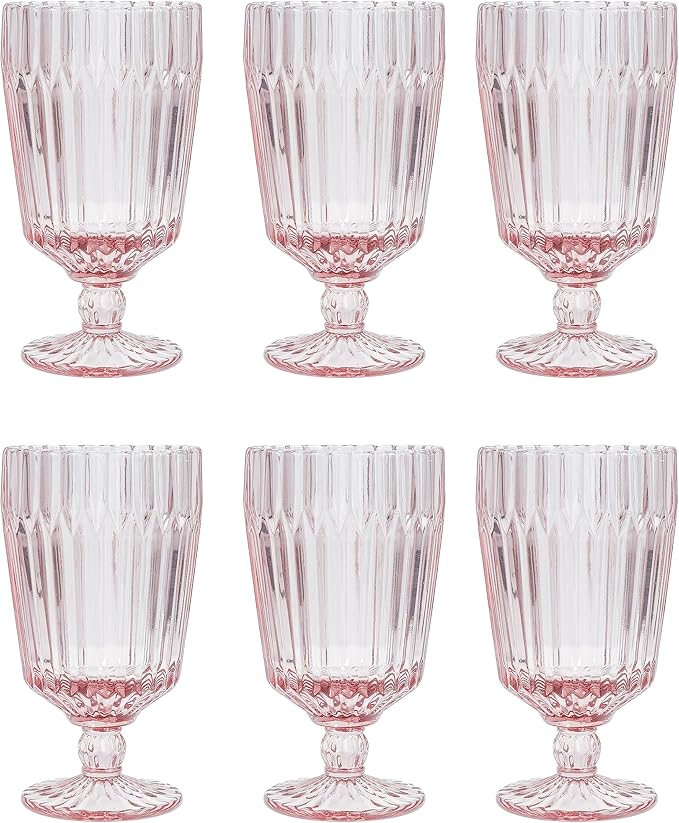 Fortessa Archie Glass Drinkware, Goblet Glass (Set of 6), 14.2 Ounce, Pink