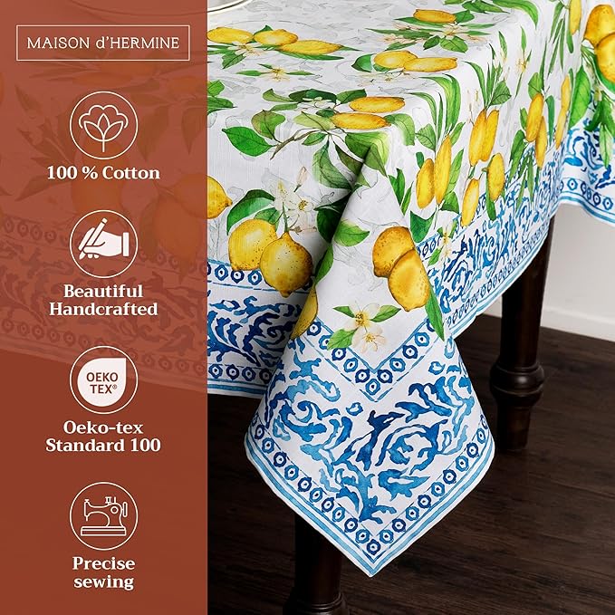 Maison d' Hermine Table Cloth Rectangle Table 100% Cotton 54 x 72 Inches Tablecloth Reusable Decorative for Dining Room Farmhouse Home Valentines Day Decorations Spring Summer - Cedrat