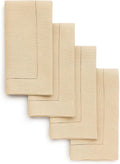 Solino Home Linen Napkins Set of 4 - Classic Hemstitch 100% Pure Linen Beige Dinner Napkins Cloth 20 x 20 Inch for Spring, Easter - Handcrafted and Machine Washable