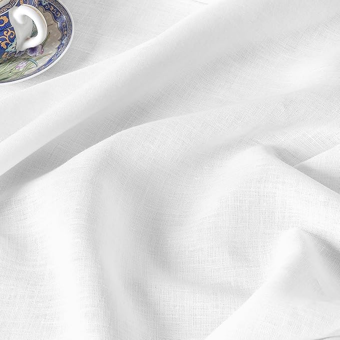D'Moksha Homes White Linen Tablecloth for Rectangle Tables 60 x 84 Inch - Classic Hemstitch 100% Pure Linen White Table Cloth - Machine Washable Dining Tablecloth for Christmas, Holiday, New Year