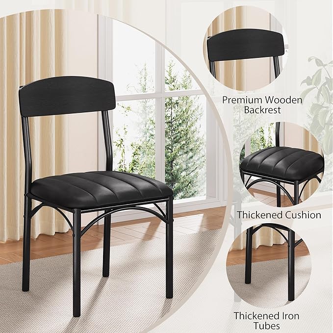 Round Dining Table Set for 4, Kitchen Table and Chairs for 4, Circle Table Round Pedestal Dining Room Dinner Dinette Table Set,5 Piece Space Saving Wood Kitchen & Dining Room Tables (Black, 47In)