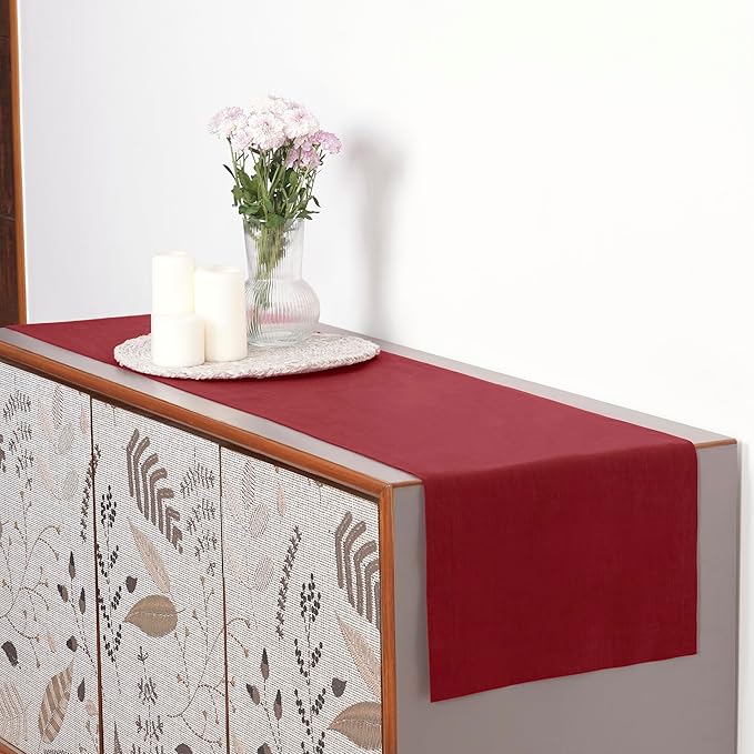 D'Moksha Homes Linen Red Table Runner 84 Inches Long - 100% Pure Linen 14 x 84 Inch Table Runner for Dining, Valentines, Spring - Machine Washable
