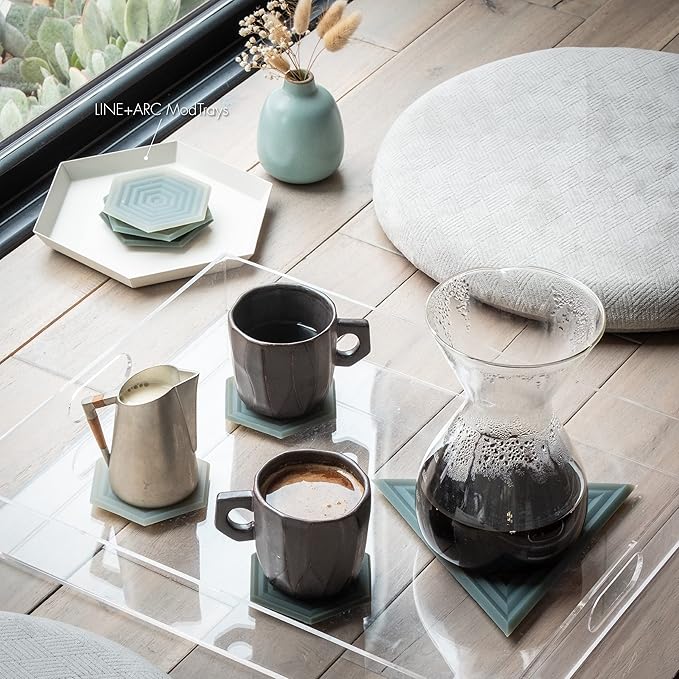LINE+ARC Extra Thick Silicone Trivets (Featured in ELLE Decor & BuzzFeed) Waterproof Dishwasher-Safe Stain Resistant (Set of 3 Smoke Degrē Trivets) Outdoor Rubber Gray Coffee Mid-Century Modern