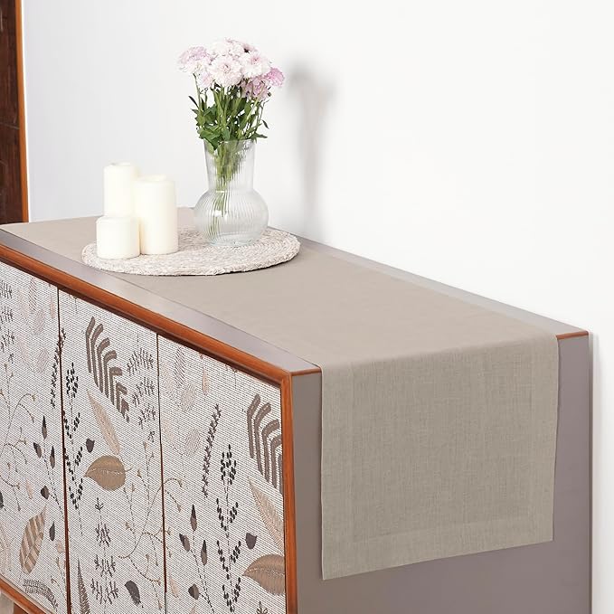 D'Moksha Homes Linen Natural Table Runner 60 Inches - 100% Pure Linen Short Table Runner 14 x 60 Inch for Coffee Tables, Dresser, Valentines, Spring, Easter - Machine Washable