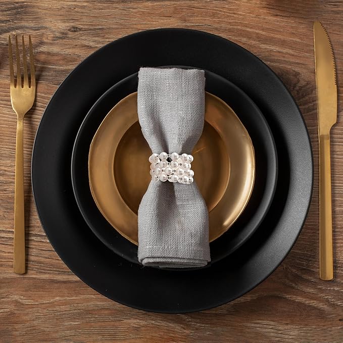 Decozen Set of 12 White Napkin Rings with Pearl Design, Festive, Table Decor Setting for Holiday, Wedding, Birthday, Kitchen, Home Decor, Housewarming Gift - Mothers Day Decorations