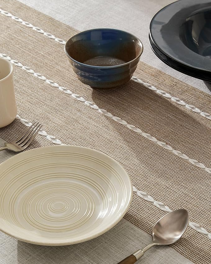 ZeeMart Contrast Linen Table Cloth Rectangle Table Cloths 60x104 Inch Brown, Farmhouse Style Heavy Weight Beige Tablecloth, Water Resistant Burlap Tablecloths