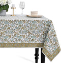 CPC Tablecloth 100% Cotton 60x90 Inch Indian Block Print Rectangle Table Cover, Washable Table Cloth for Weddings, Spring/Summer, Barbeque - Harvest Bloom