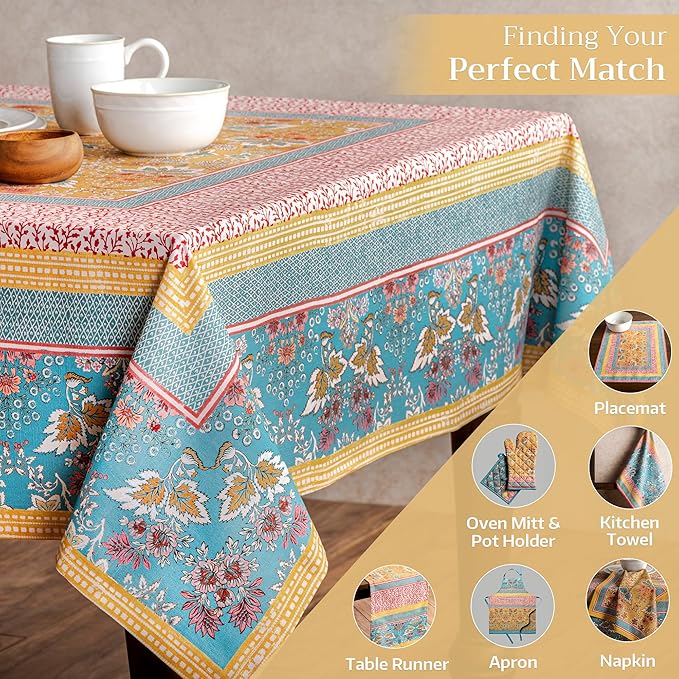 Maison d' Hermine Table Cloth Square Table 100% Cotton 60 x 60 Inches Tablecloth Reusable Decorative for Dining Room Farmhouse Home Valentines Day Decorations Spring Summer - Marquise