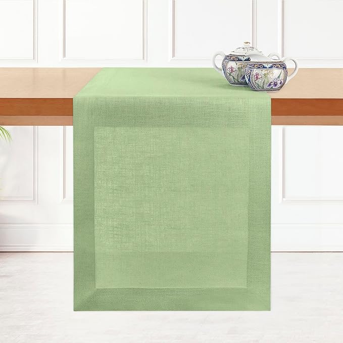 D'Moksha Homes Linen Sage Green Table Runner 108 Inches Long - 100% Pure Linen Dining Table Runner 14 x 108 Inch for Spring, St Patricks Day, Easter - Machine Washable