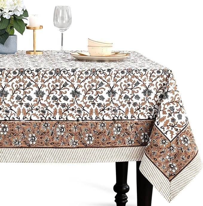 CPC Autumn Vine Tablecloth 100% Cotton 70x108 Inch Indian Block Print Rectangle Table Cover, Table Cloth for Gifting in Weddings, Halloween, Fall, Christmas, Thanksgiving
