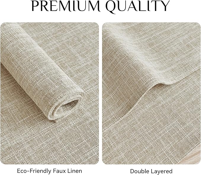 Softalker Faux Linen Placemats Set of 12-12 x 18 Inch, Heat Resistant Double Layered Durable Burlap Farmhouse Place Mats, Non-Slip Washable Rustic Table Mats for Dining, Kitchen, Party（Beige