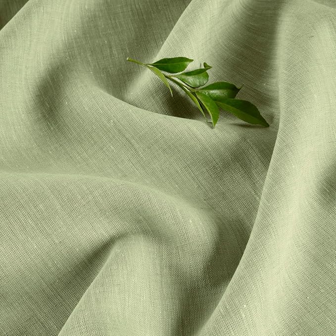 Solino Home Linen Tablecloth 60 x 144 Inch - 100% Pure Linen Chambray Olive Table Cloth for Rectangular Tables - Athena, Machine Washable Cloth Tablecloth for Spring, St Patricks Day