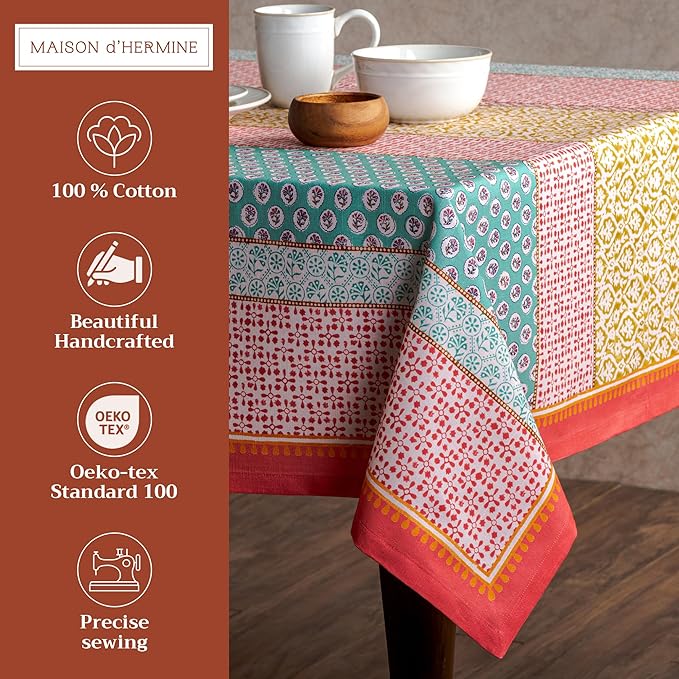 Maison d' Hermine Table Cloth Rectangle Table 100% Cotton 54 x 72 Inches Tablecloth Reusable Decorative for Dining Room Farmhouse Home Valentines Day Decorations Spring Summer - Provence