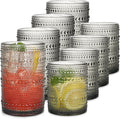 Gray Hobnail Drinking Glasses Set of 8，15 oz Vintage Highball Glassess & 12 oz Cocktail Glasses，Drinkware Kitchen Glasses for Cocktail, Iced Coffee, Beer, Ice Tea, Wine, Whiskey, Water
