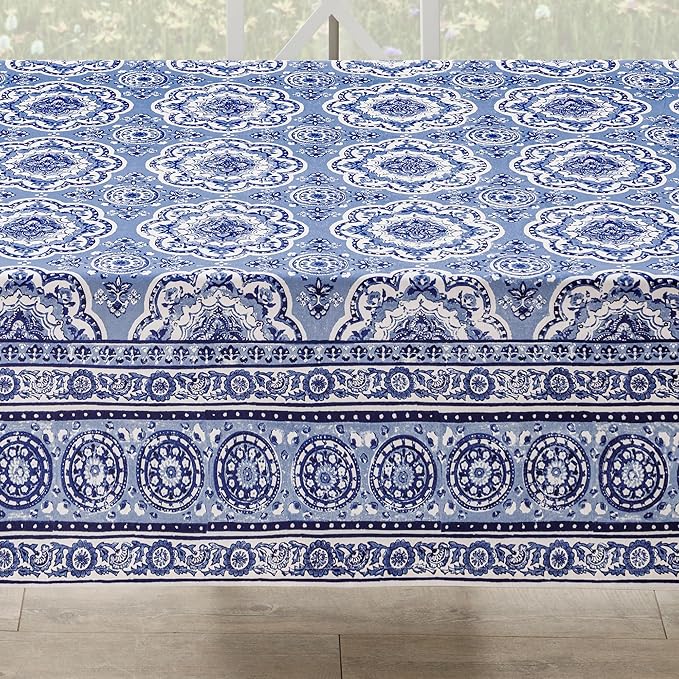 Maison d' Hermine Table Cloth Rectangle Table 100% Cotton 54 x 72 Inches Tablecloth Reusable Decorative for Dining Room Farmhouse Home Valentines Day Decorations Spring Summer - Melodie Bleue