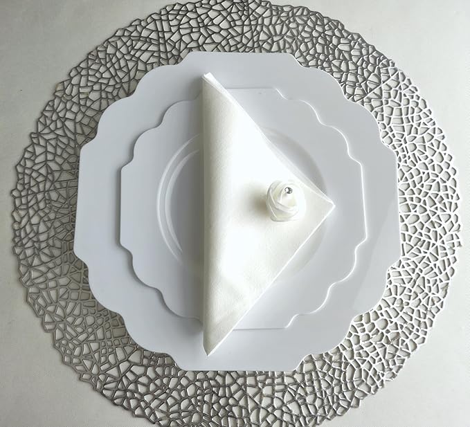 " OCCASIONS " 120 Plates Pack,(60 Guests) Heavyweight Wedding Party Disposable Plastic Plates Set -60 x 10.5'' Dinner + 60 x 8'' Salad/Dessert Plate (Imperial White)