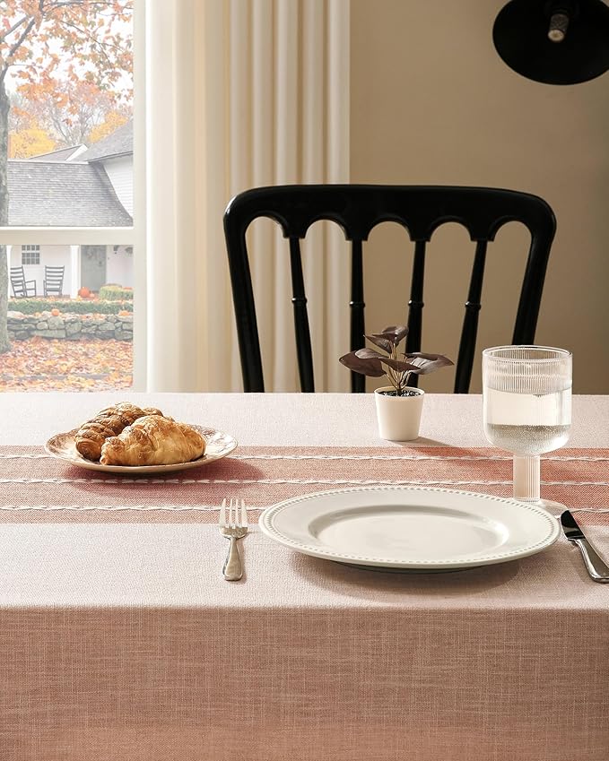 ZeeMart Contrast Linen Table Cloth Rectangle Table Cloths 60x104 Inch Orange, Farmhouse Style Heavy Weight Burnt Orange Fall Tablecloth, Water Resistant Burlap Tablecloths