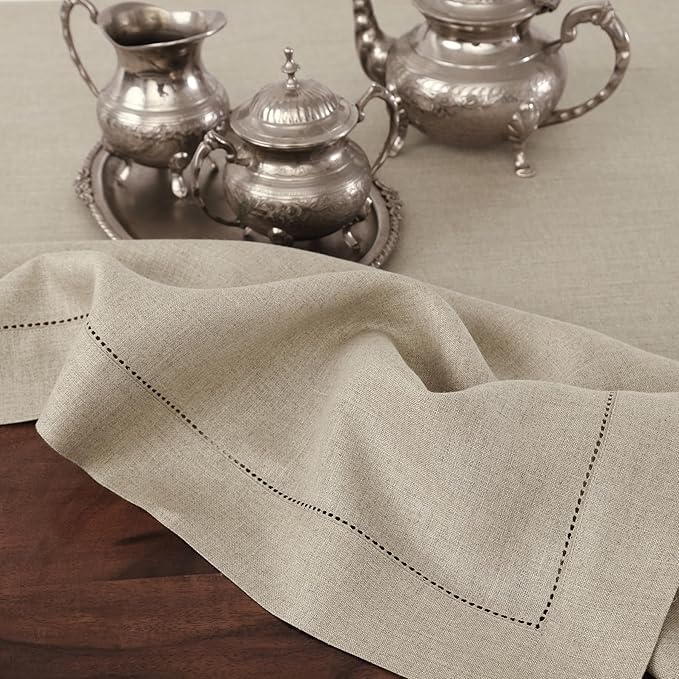 Solino Home Linen Tablecloth for Rectangle Tables 60 x 90 Inch - Classic Hemstitch 100% Pure Linen Natural Table Cloth - Machine Washable Cloth Tablecloth for Spring, Easter