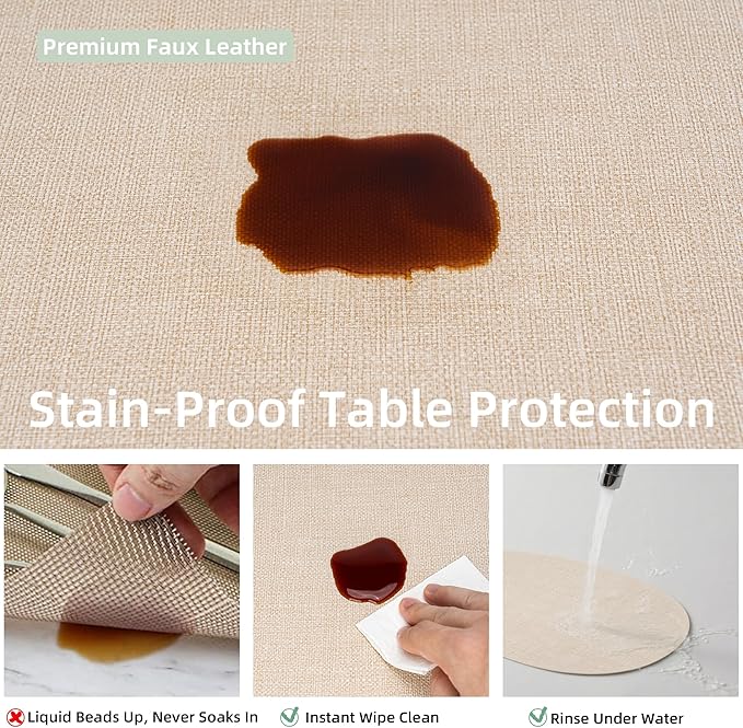 Oval Placemats for Dining Table Set of 6, Washable Leather Table Mats, Waterproof Heat-Resistant Non-Slip Kitchen Placemats, Simple Style Oval Design