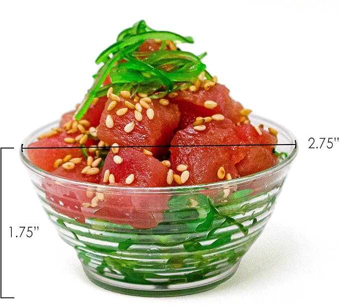 50 Pack 3 oz. Asian-Style Clear Mini Plastic Bowl With Spoons | Appetizer Bowls and Disposable Dessert Bowls | Professional-Grade Recyclable Mini Dessert Cup for Appetizers | CMJJ