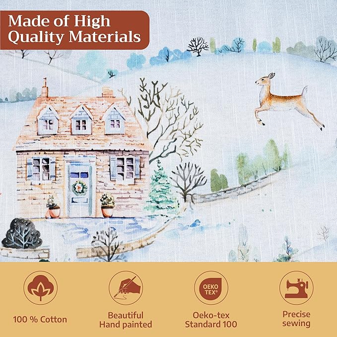Maison d' Hermine Table Cloth Rectangle Table 100% Cotton 70 x 108 Inches Fall Tablecloth Reusable Everyday Use for Thanksgiving Christmas Decorations Dining Farmhouse Party (Snowy World)
