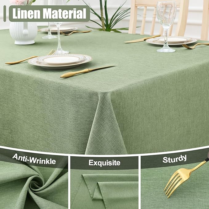 Smiry Square Table Cloth Linen Textured, Waterproof Spillproof Anti-Wrinkle Burlap Tablecloth, Washable Decorative Fabric Table Cover for Dining, Party, Banquet, 60 x 60 Inch, Sage Green
