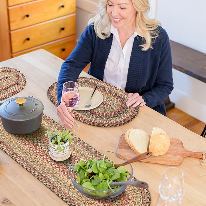Homespice Kingston Braided Oval Table Runner, Warm Country Decor, Multicolor 11x36 - Jute Dining Table Accessories - Rich Colors, Easy to Clean, Durable and Protects Furniture