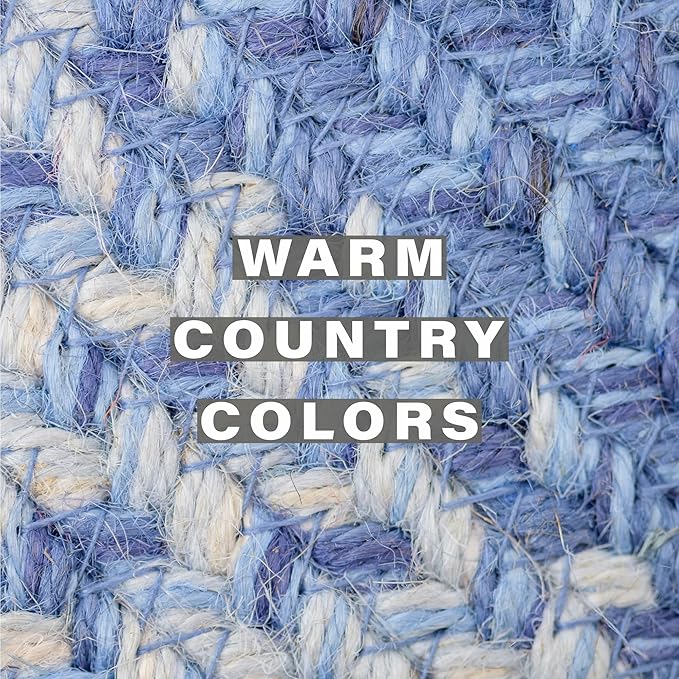 Homespice Denim Jute Woven Placemats, Country Coastal Decor, Set of 4, Blue 13x19 Rectangle Table Mats - Vibrant Colors, Durable, Easy to Clean and Protects Furniture