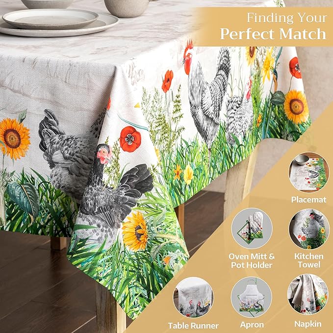 Maison d' Hermine Table Cloth Square Table 100% Cotton 54 x 54 Inches Tablecloth Reusable Decorative for Dining Room Farmhouse Home Valentines Day Decorations Spring Summer - Basse Cour