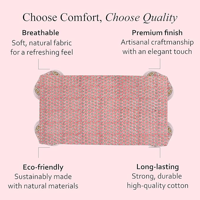 CPC Tablecloth 100% Cotton 60x60 Inch Indian Block Print Rectangle Table Cover, Washable Table Cloth for Weddings, Spring/Summer, Barbeque - Poppy Pink