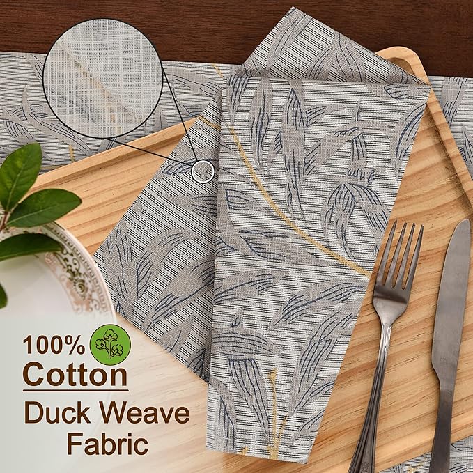 RUVANTI Cloth Napkins Set of 6 Cotton 100%, 18x18 Inches Napkins Cloth Washable, Soft, Absorbent. Cotton Napkins for Parties, Christmas, Thanksgiving, Weddings, Dinner Napkins Cloth - Leafy