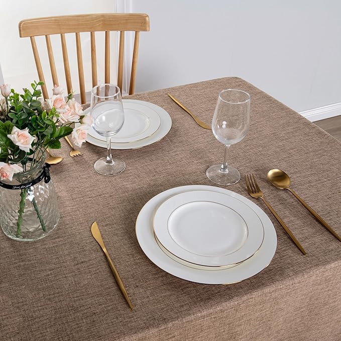 Hiasan Faux Linen Rectangle Tablecloth - Wrinkle and Stain Resistant Washable Table Cloth for Kitchen Dining Room Holiday Table Cover for Party Dinner, Khaki, 60 x 120 Inch
