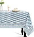 CPC Apatite Blue Floral Hand Block Printed 100% Cotton Tablecloth 60x120 Rectangular Reusable and Washable Boho Dining Table Cloth Thanksgiving