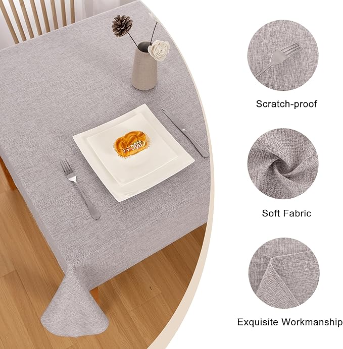 Hiasan Faux Linen Square Tablecloth - Wrinkle and Stain Resistant Washable Table Cloth for Kitchen Dining Room Holiday Table Cover for Party Dinner, Stone, 70 x 70 Inch