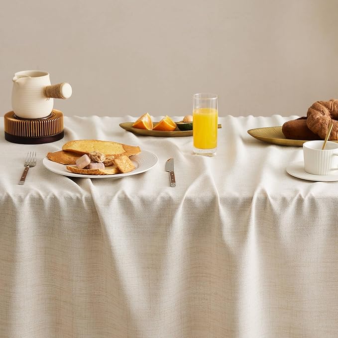 Linen Tablecloth with Tassels, Farmhouse Style Light Beige Tablecloth, Water Resistant Burlap Tablecloths for Rectangle Table, 60x120 Inch Light Tan