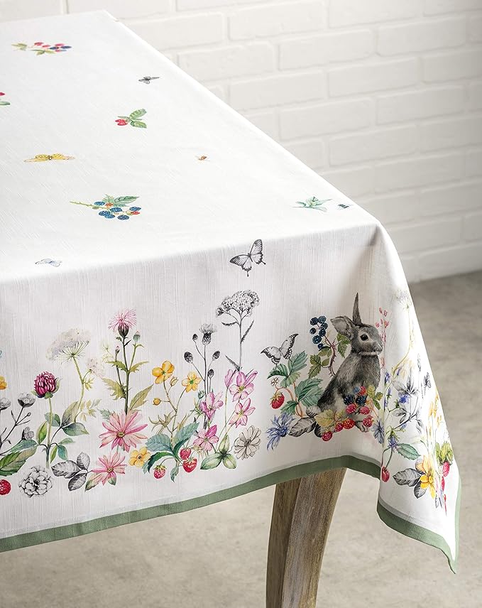 Maison d' Hermine Table Cloth Rectangle Table 100% Cotton 54 x 72 Inches Tablecloth Reusable Decorative for Dining Room Farmhouse Home Valentines Day Decorations Spring Summer - Printemps