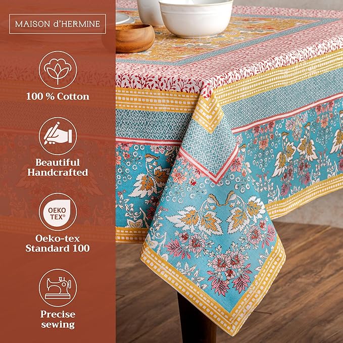 Maison d' Hermine Table Cloth Rectangle Table 100% Cotton 54 x 72 Inches Tablecloth Reusable Decorative for Dining Room Farmhouse Home Valentines Day Decorations Spring Summer - Marquise